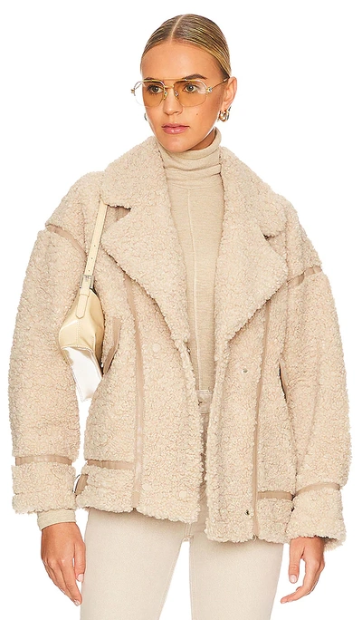 Lamarque Badu Faux Sherpa Biker Jacket In Beige