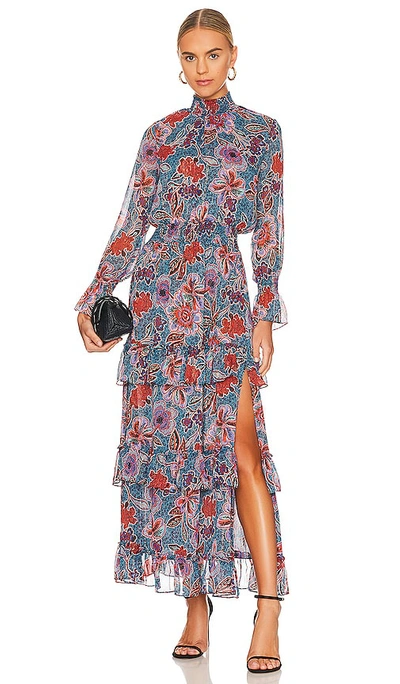 Misa Bethany Ruffled Floral Maxi Dress In Cerulean Flora