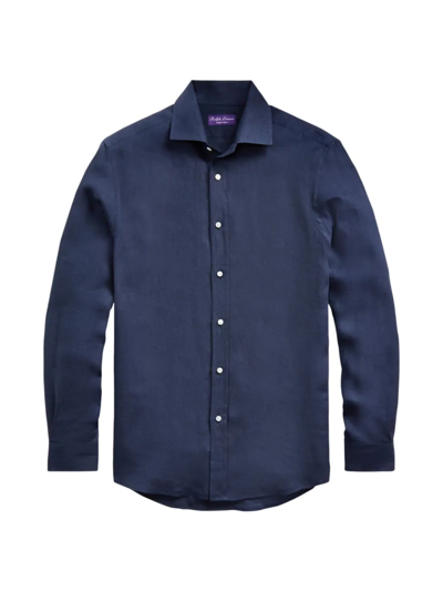 Ralph Lauren Purple Label Classic Linen Sport Shirt In Navy