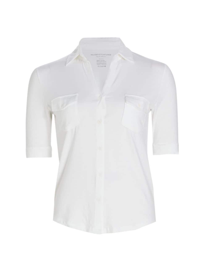 Majestic Soft Touch Elbow-sleeve Pocket Shirt In Blanc