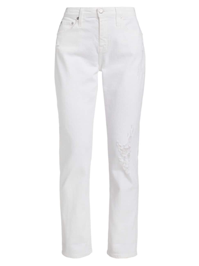 Ag Ex-boyfriend Mid-rise Stretch Slim White Jeans In Classic White Destructed