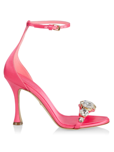 Giambattista Valli Jeweled Metallic Leather High-heel Sandals In Fuchsia