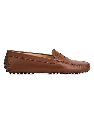 Tod's Gommini Leather Driver Penny Loafers In Brown