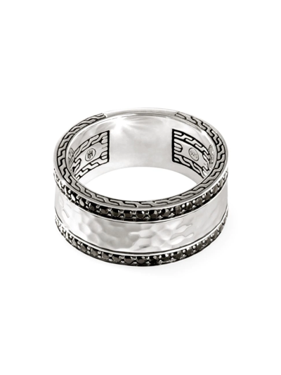John Hardy Hammered Silver Chain Classic Black Sapphire & Black Spinel Band Ring In Black/silver