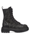 Fendi Jacquard Ff Lug-sole Combat Boots In Nero