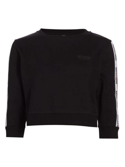 Moschino Core Stretch Cotton Crop Sweatshirt In Black