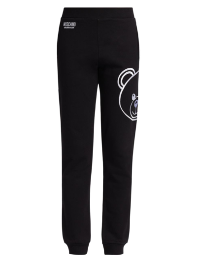 Moschino Bear Embroidered Cotton Sweatpants In Black