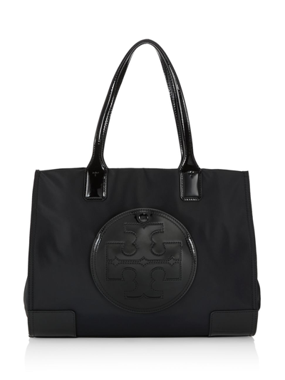 Tory Burch Ella Mini Patent Recycled Nylon Tote Bag In Black