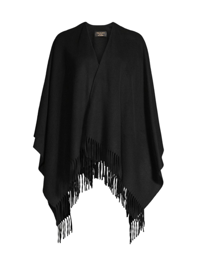 Rag & Bone Cashmere Fringe-trim Poncho In Black