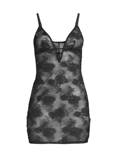 Fleur Du Mal Bouquet Satin-trimmed Stretch-lace Chemise In Black