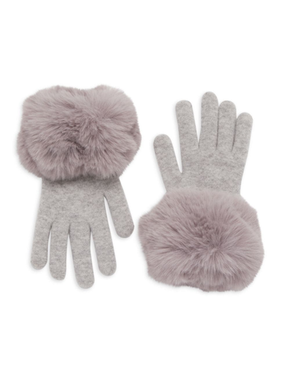 Adrienne Landau Faux Fur Trimmed Knit Gloves In Grey