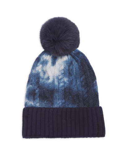 Adrienne Landau Faux Fur Pom Tie-dye Knit Hat In Blue