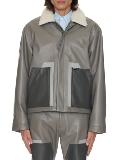 Nahmias Leather Carpenter Jacket In Grey