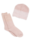 Barefoot Dreams Women's Cozychic Beanie & Socks 2-piece Set In White Dusty Rose