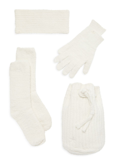 Barefoot Dreams Cozychic 4-piece Winter Accessory Set In Cream