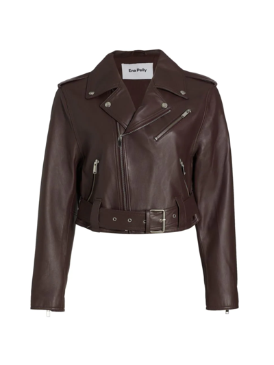 Ena Pelly Goldie Leather Jacket In Fig