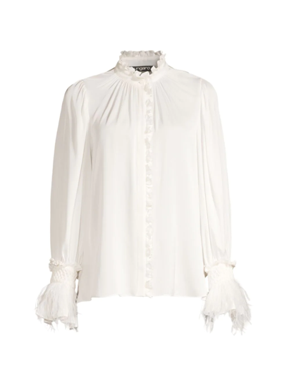 Ungaro Nina Feather Stretch-silk Blouse In Ivory
