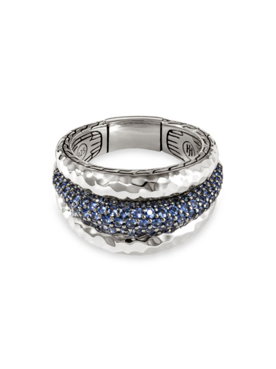 John Hardy Hammered Silver Chain Classic Blue Sapphire Ring In Blue/silver