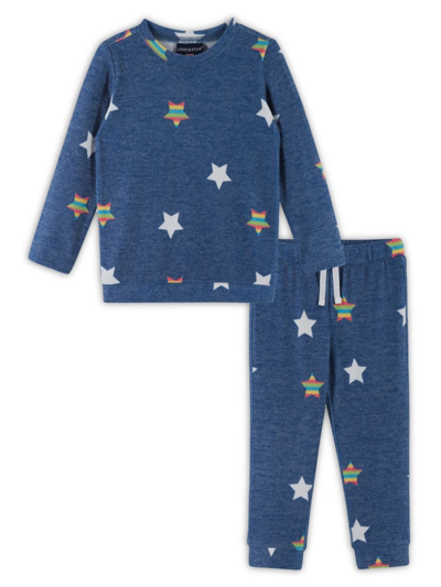 Andy & Evan Kids' Little Girl's & Girl's Hacci Two-piece Sweatshirt & Joggers Set In Navy Stars