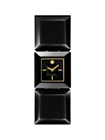 Tory Burch The Robertson Acetate Bracelet Watch In Black