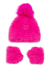 Jocelyn Kids' Little Girl's & Girl's 2-piece Faux Hat And Mandy Mittens Set In Hot Pink