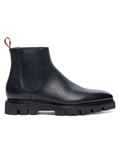 Santoni Men's Everard Grained Leather Boots In Black