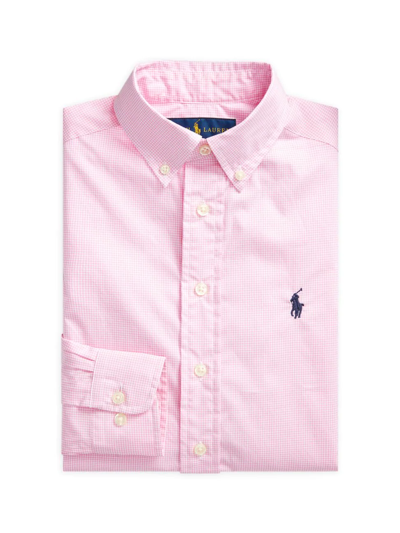 Polo Ralph Lauren Kids' Little Boy's & Boy's Broadcloth Gingham Print Long-sleeve Dress Shirt In Pink Multi