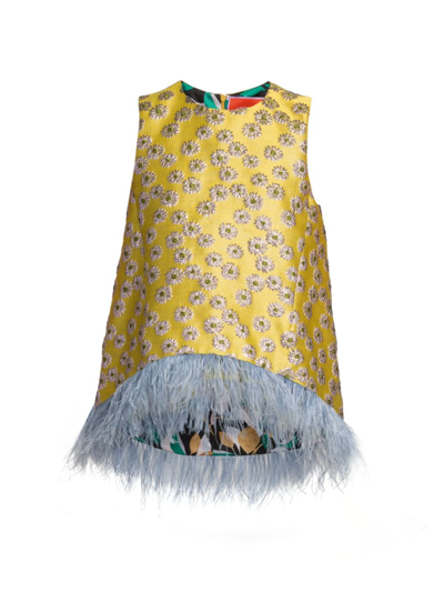 La Doublej La Scala Metallic Feather-trimmed Brocade Top In Margarita