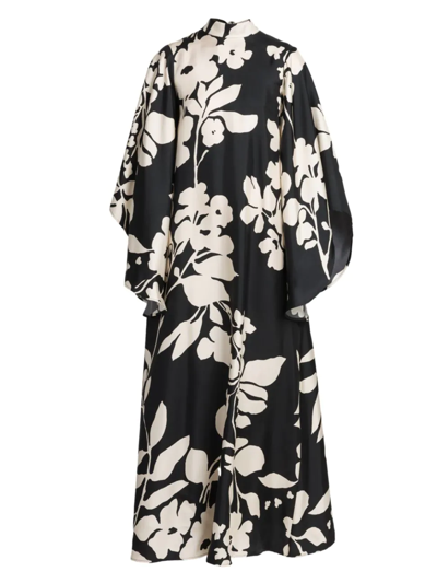 La Doublej Magnifico Silk Kimono-sleeve Maxi Dress In Black/white