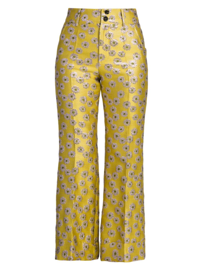 La Doublej Hendrix Floral Brocade High-waist Flare Trousers In Giallo