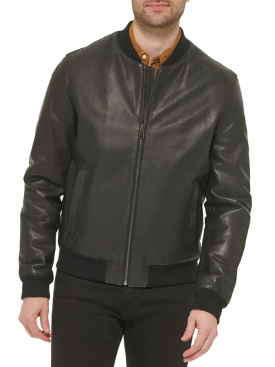 Cole Haan Varsity Leather Jacket In Black