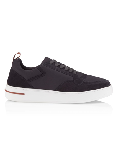 Loro Piana Newport Walk Sneakers In Linen Denim And Suede In Onyx