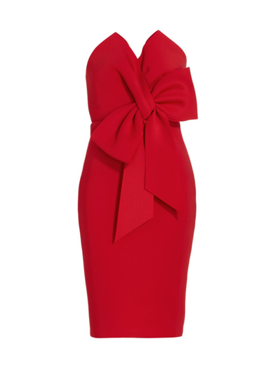 Badgley Mischka Strapless Bow-embellished Faille Dress In Red