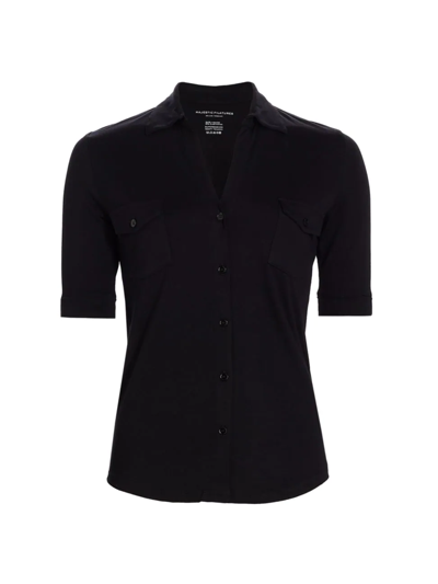 Majestic Soft Touch Elbow-sleeve Pocket Shirt In Noir