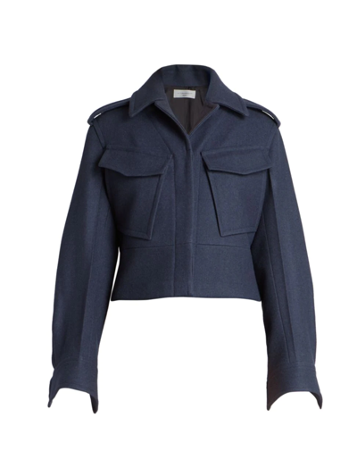 Victoria Beckham Utility Cropped Wool Jacket In Steel Blue