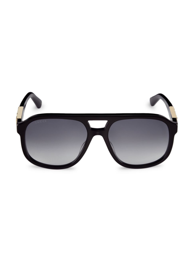 Gucci Sign 58mm Pilot Sunglasses In Black