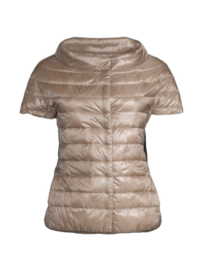 Herno Greta Iconico Cap Sleeve Quilted Down Jacket In Taupe
