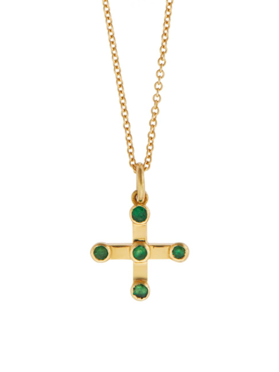 Ileana Makri Cascade Stepping Stone 18k Yellow Gold & Emerald Cross Necklace