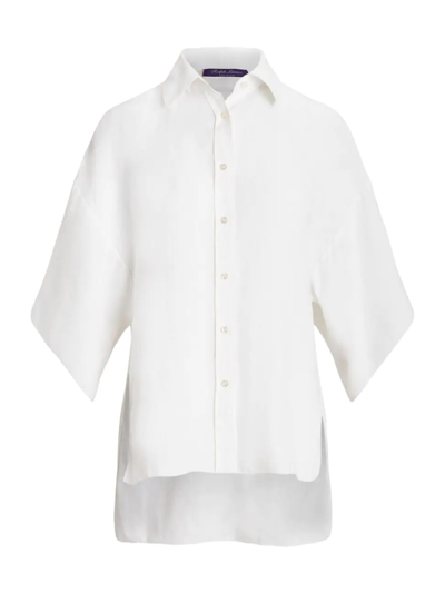 Ralph Lauren Soloman Textured Linen Collared Blouse In Pure White