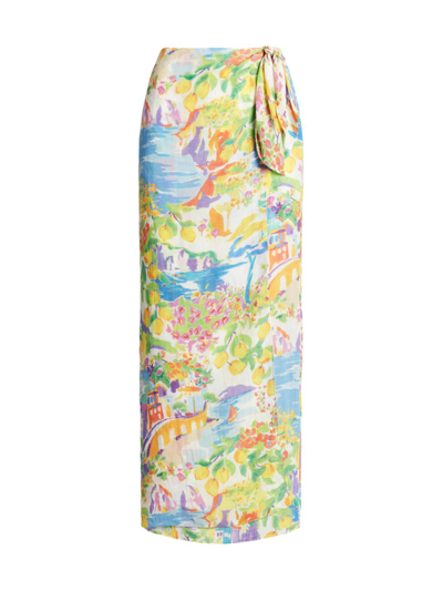 Ralph Lauren Danyelle Printed Linen Voile Maxi Wrap Skirt In Yellowblu