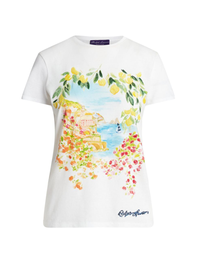 Ralph Lauren Postcard-print Sequin T-shirt In White Multi