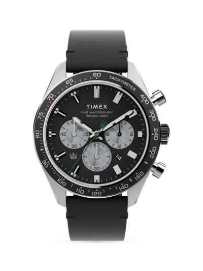 Timex Waterbury Dive Chronograph Leather Strap Watch, 41mm In Black