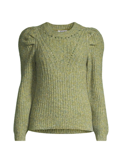 525 America Puff Sleeve Pointelle Sweater In Green