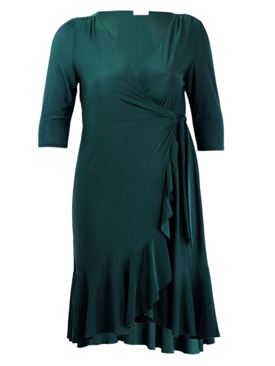 Kiyonna Whimsy Wrap Dress In Hunter Green