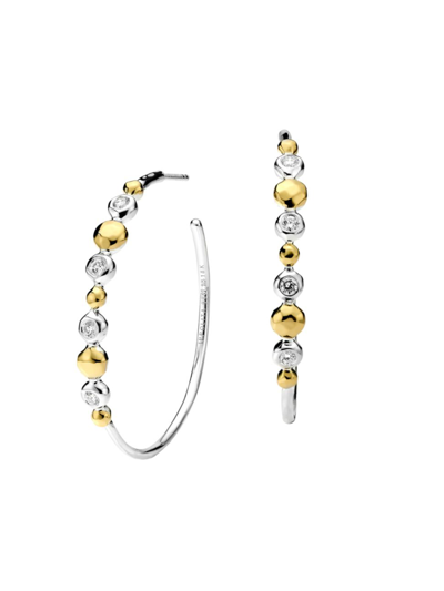 Ippolita Women's Chimera Sterling Silver, 18k Yellow Gold, & Diamond Hoop Earrings