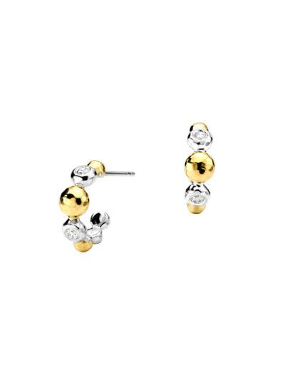 Ippolita Women's Chimera Sterling Silver, 18k Yellow Gold, & Diamond Huggie Hoop Earrings