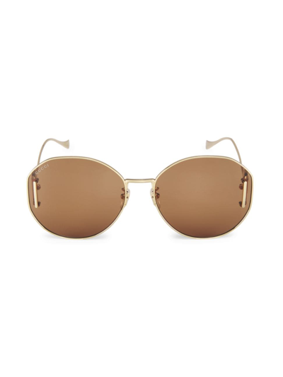Gucci Fork 63mm Round Metal Sunglasses In Gold