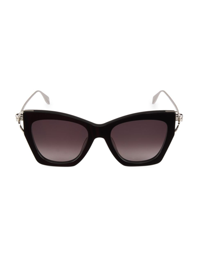 Alexander Mcqueen Skull Crystal Acetate & Metal Butterfly Sunglasses In Black