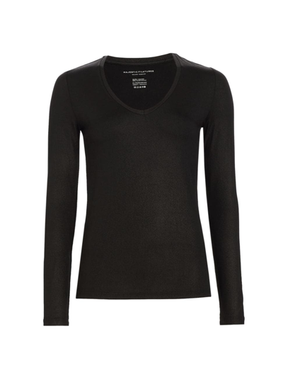 Majestic Soft Touch Knit Pullover Top In Metal Black