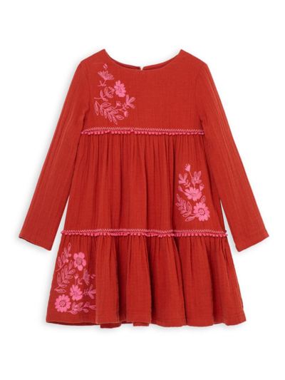 Peek Kids' Little Girl's & Girl's Embroidered Tiered Dress In Red